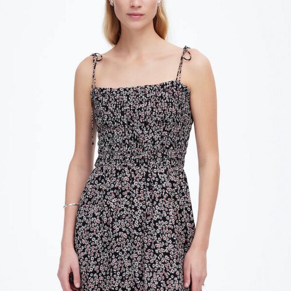 NWT Madewell Smocked Tie-Strap Midi Dress Floral Size 8 - Picture 2 of 10